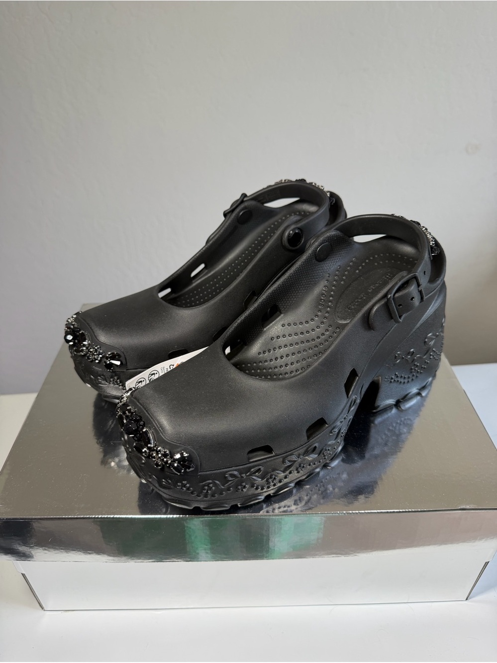 Simone Rocha x Crocs Ballerina Platform Black Embellished Heel Clogs Women 9